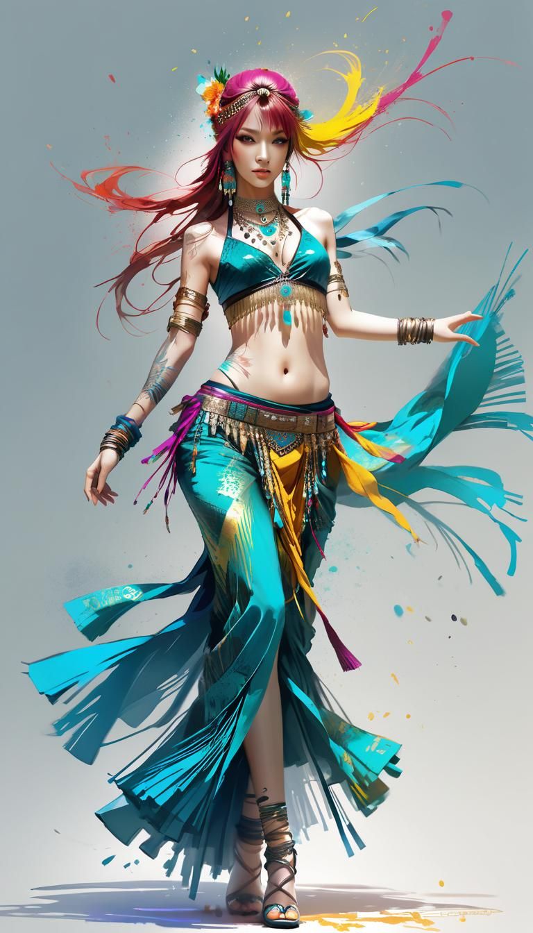 Aetherpunk Belly Dancer Anime Sketch