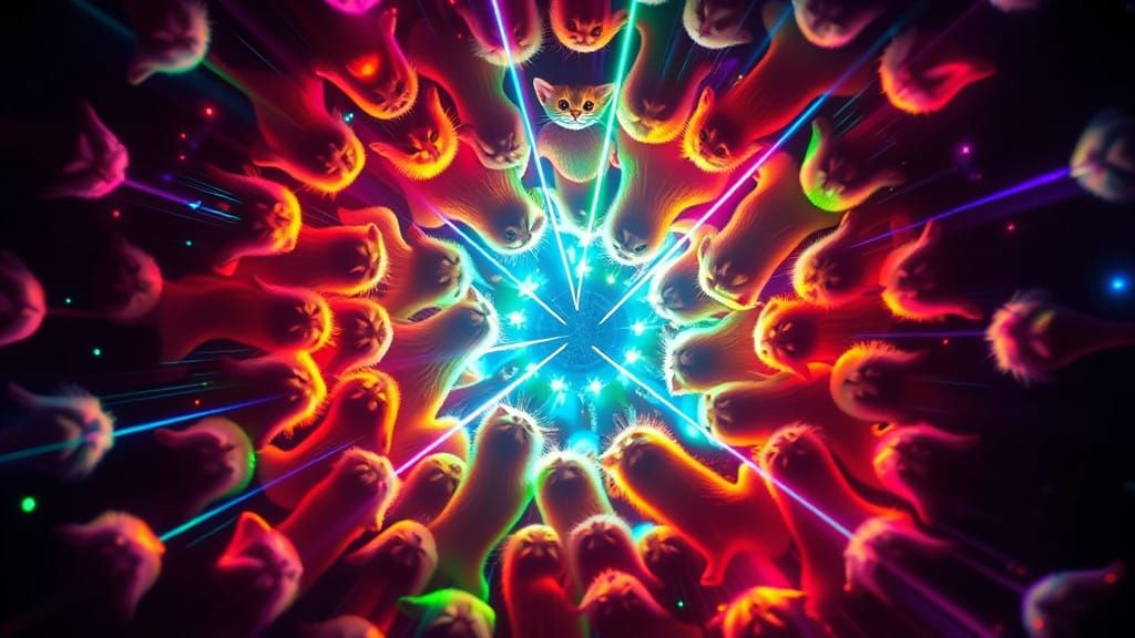 Kitten Vortex in Neon Rainbow Hues