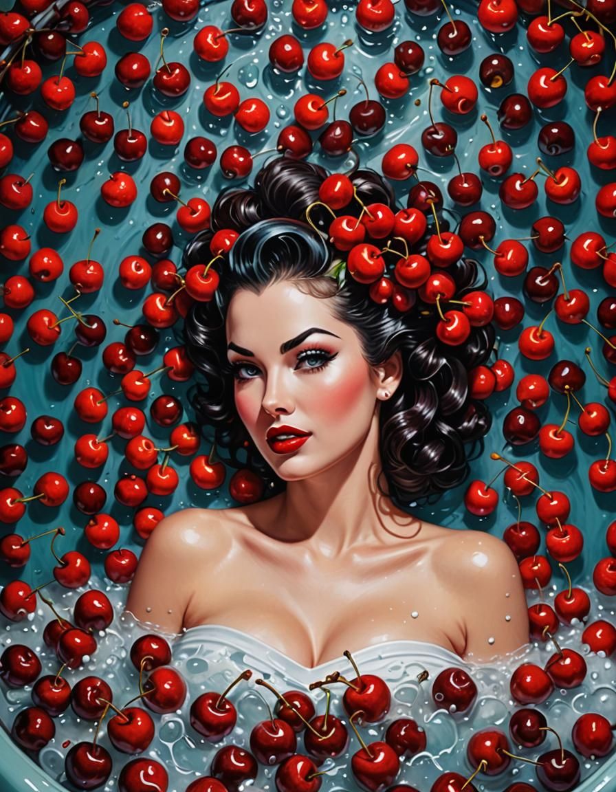 Pin-Up Girl in Cherry Bath, Pop Art Style