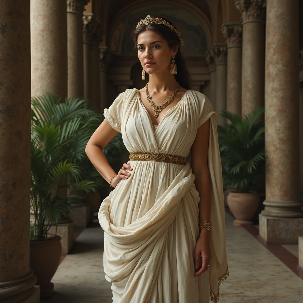 Regal Roman Woman in Grand Atrium, Old Masters Style