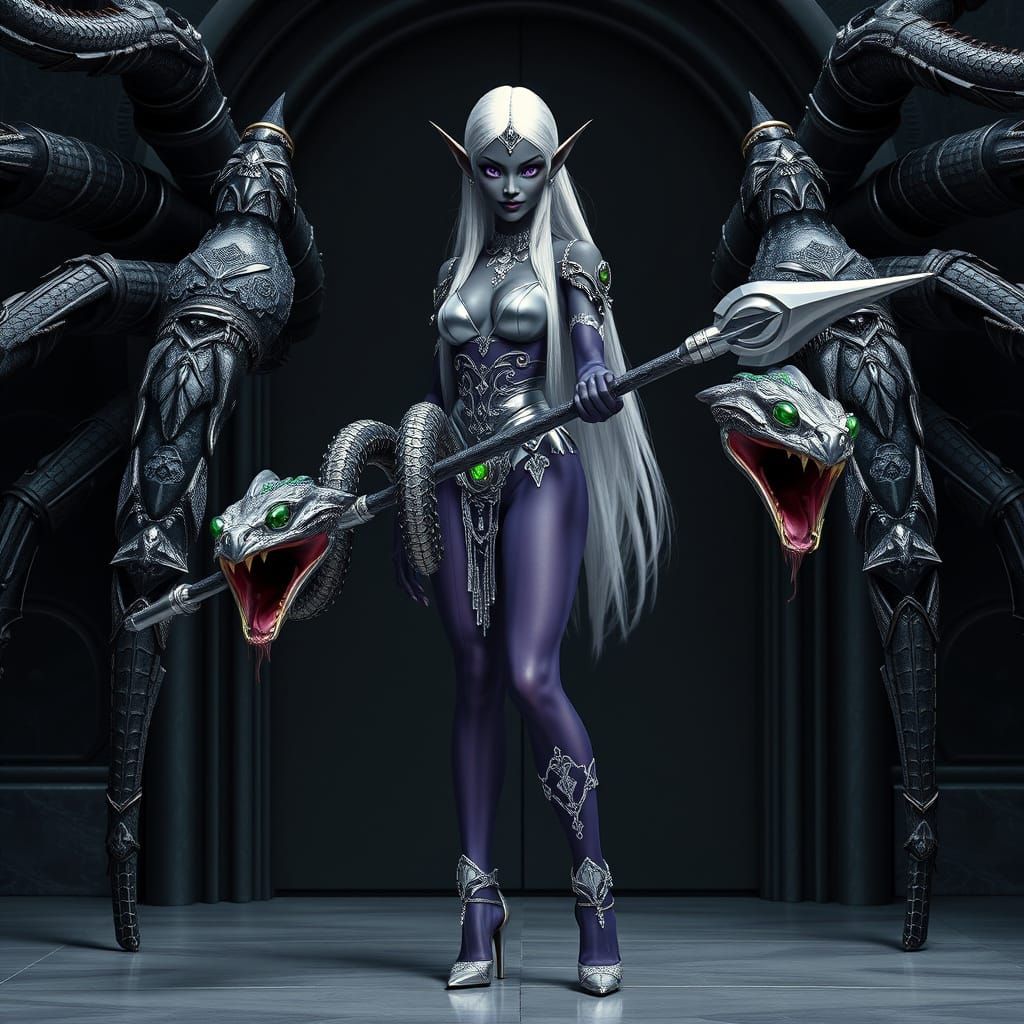 Dark Elf Priestess with Snake Whip