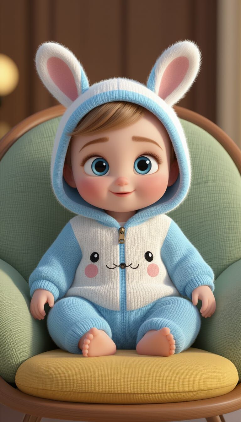 Adorable 3D Baby with Bunny Outfit in Pixar Style