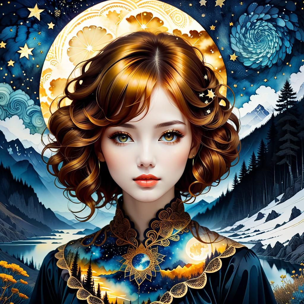 Surreal Double Exposure Landscape With Magical Stars