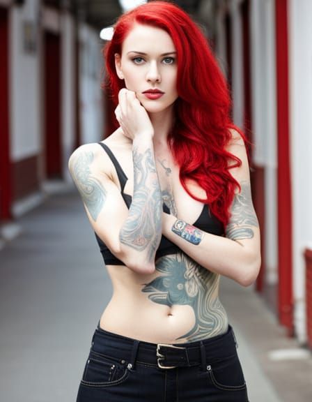 Tattooed Woman: Glamour Portrait in Natural Light