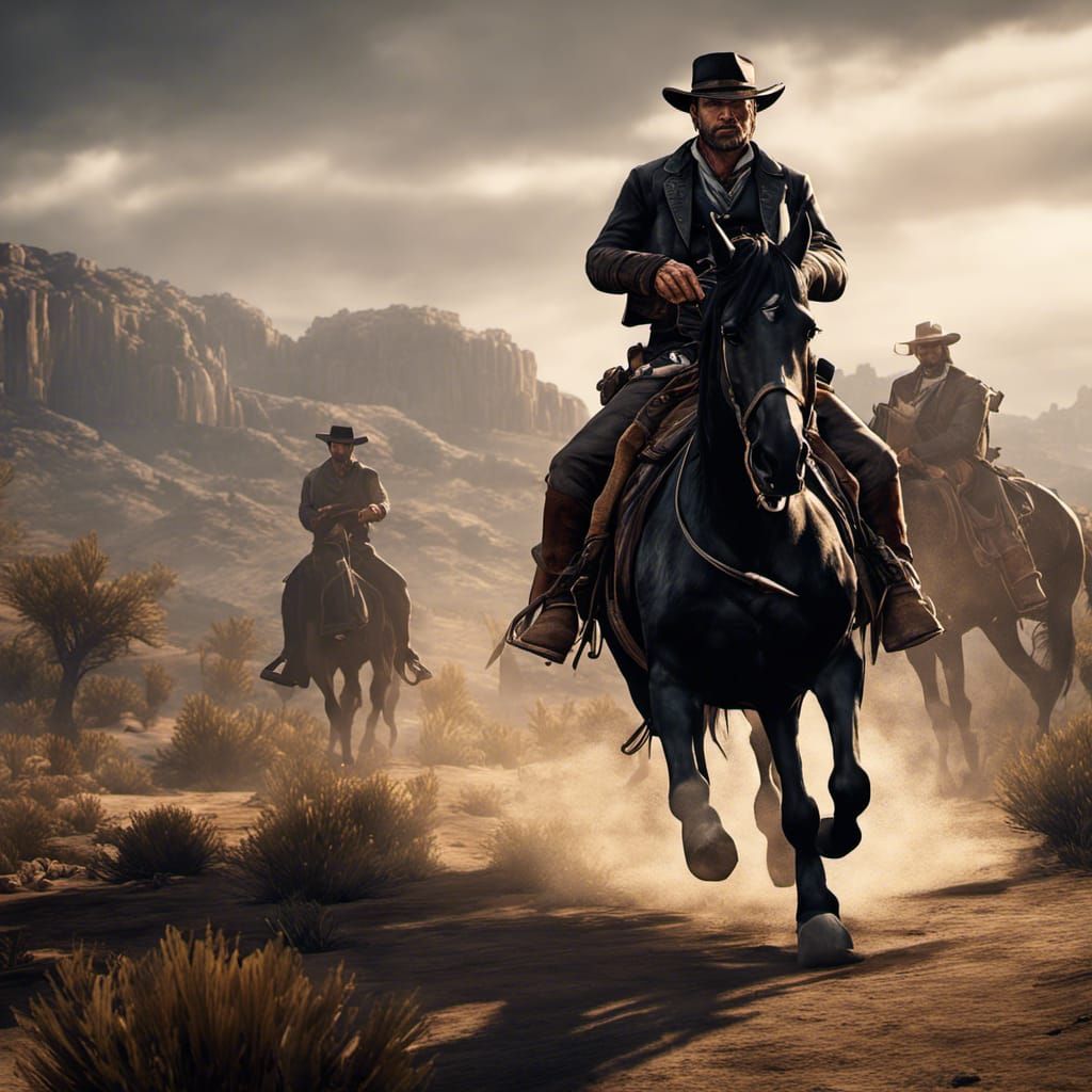 Riding on a black arabian horse through the wild west