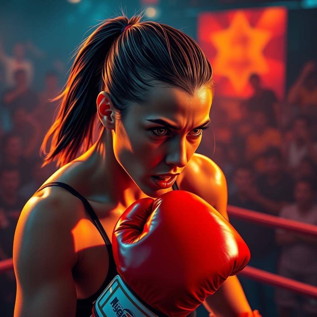 Female Boxer in a Moody Neon-Lit Arena
