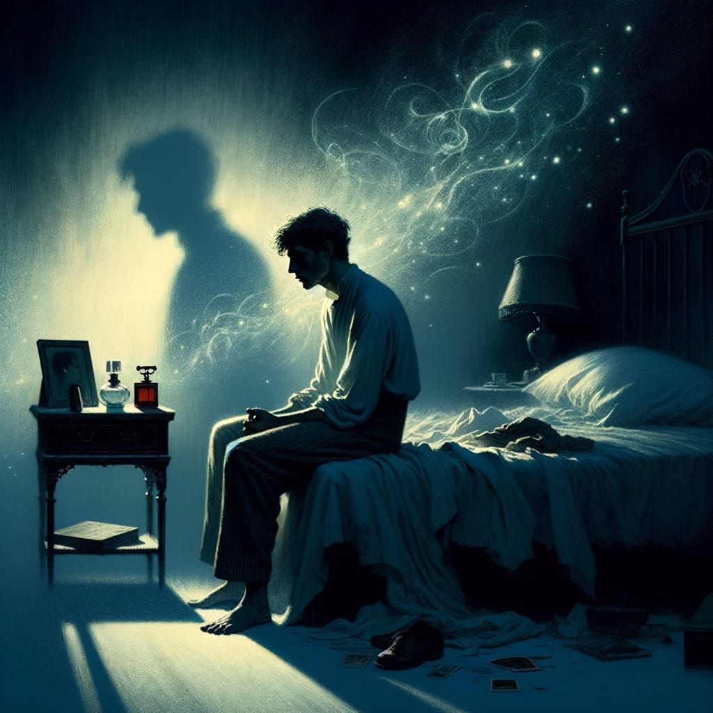 Woman Lost in Melancholy Night, Haunted by Memories
