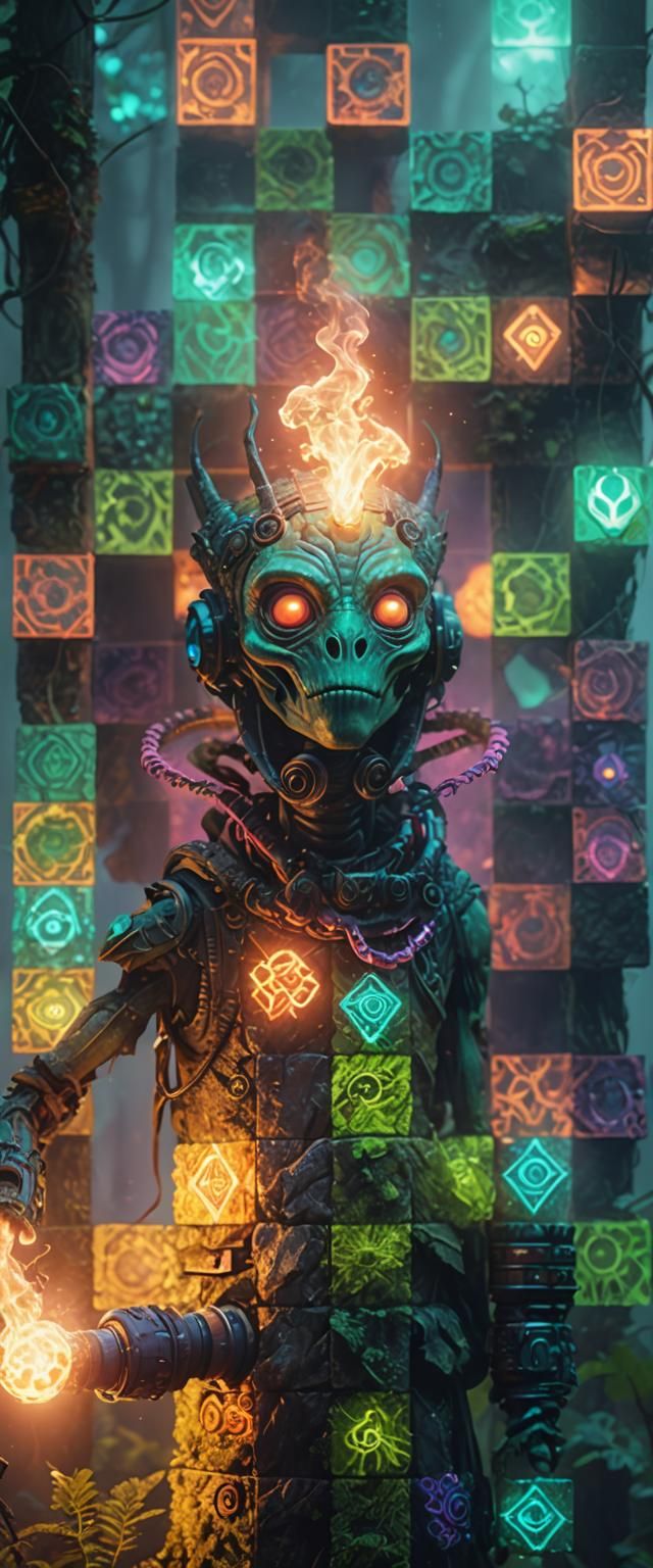 Pixelated Alien Smokes in Mystical Forest