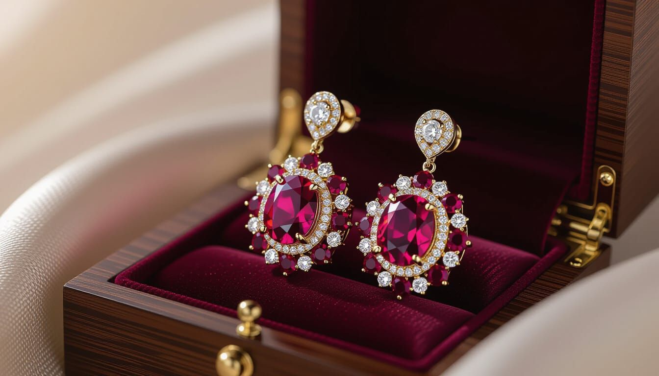 Regal Ruby and Diamond Earring in 3D Style