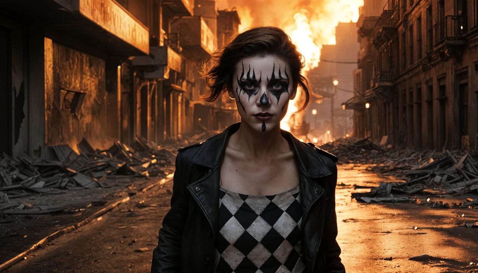 Dystopian Noir City Street Ablaze