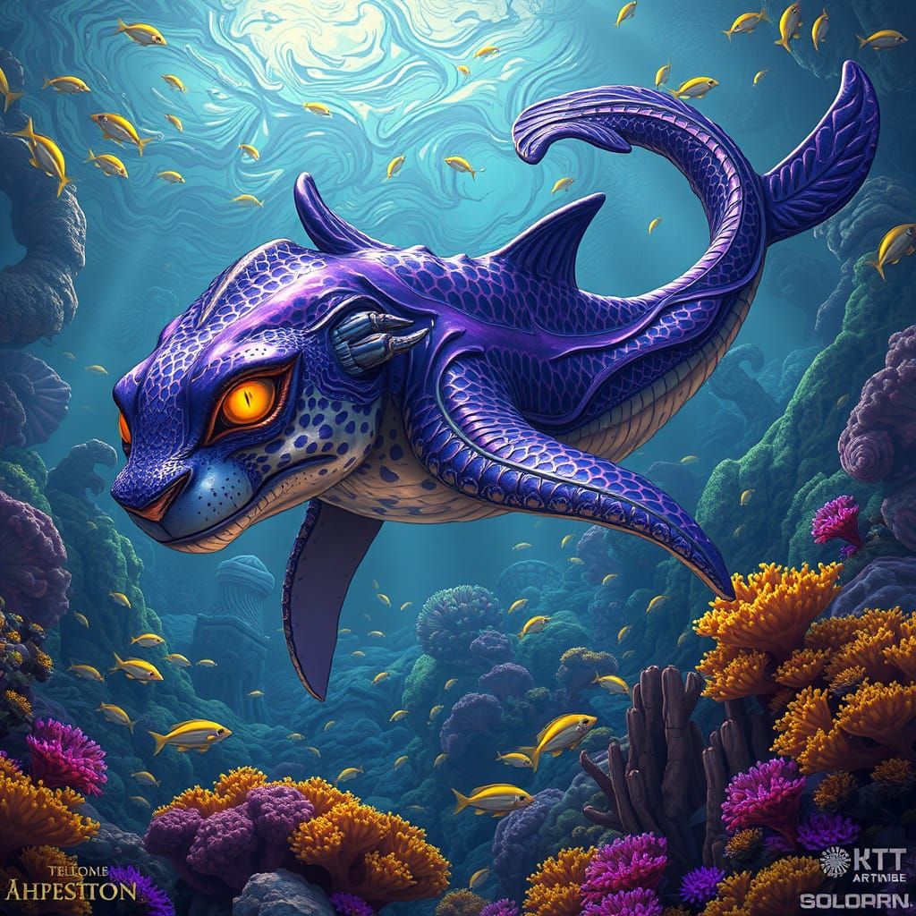 Majestic Cheetah-Whale Hybrid in Vibrant Coral Reef