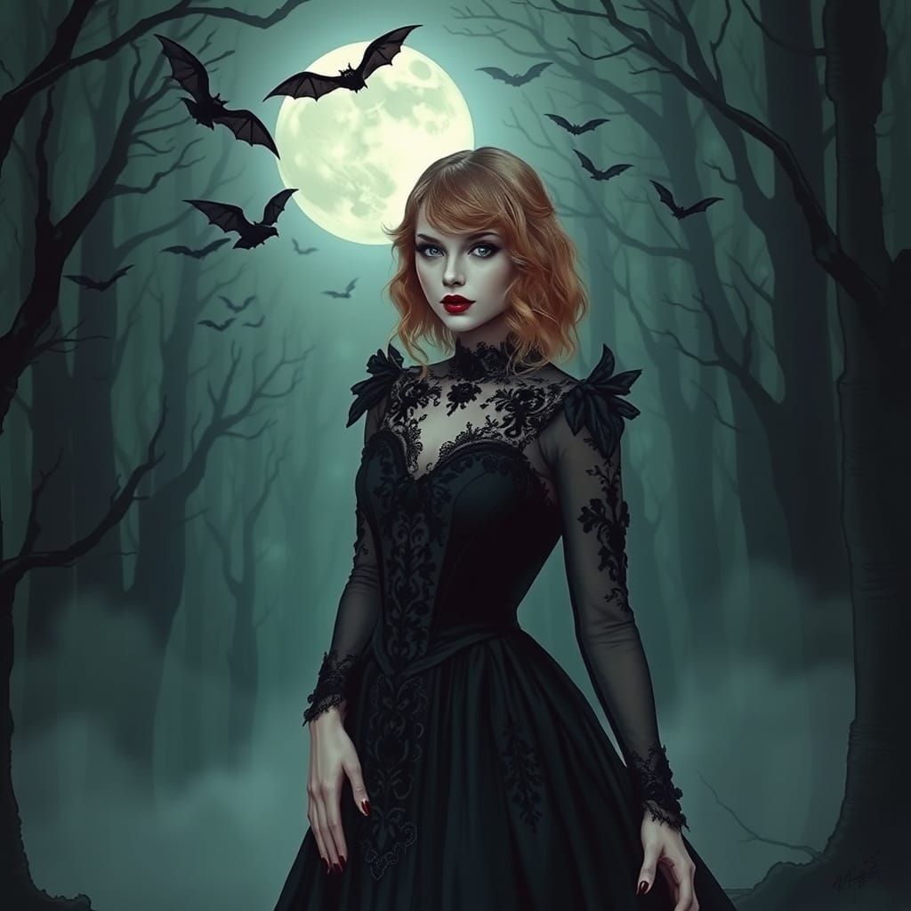 Mysterious Vampire Maiden in Victorian Elegance