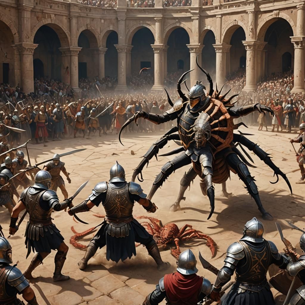 Knights Clash in Gladiator Arena on Giant Spiders and Scorpi...