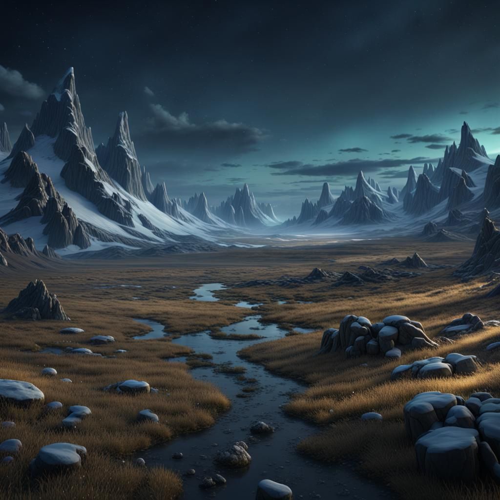 Night Tundra: Detailed Matte Painting in Deep Color