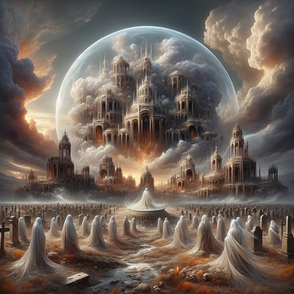 Macabre Graveyard Scene With Heavenly Sphere
