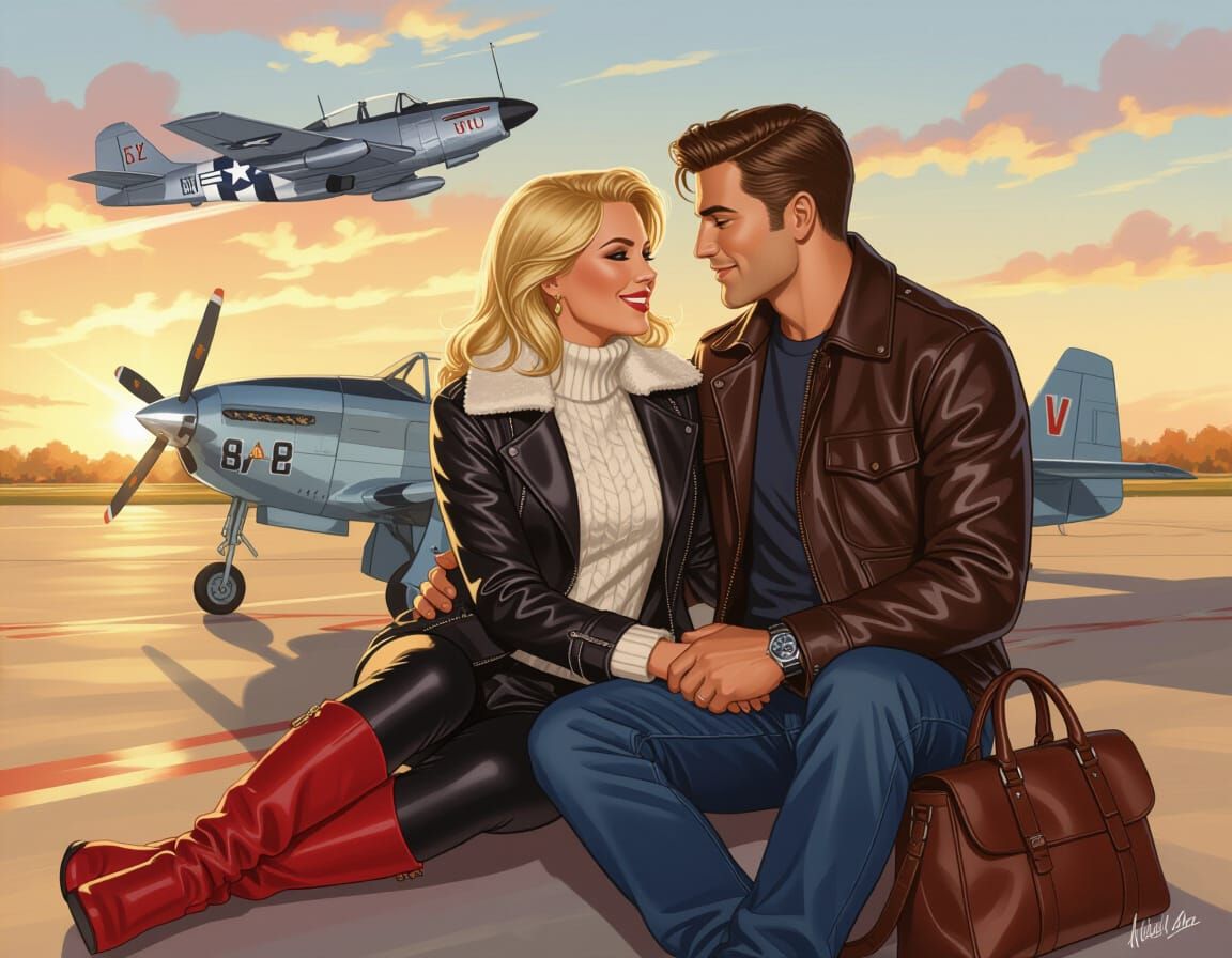 Romantic Pilot Illustration in Comic Book Style