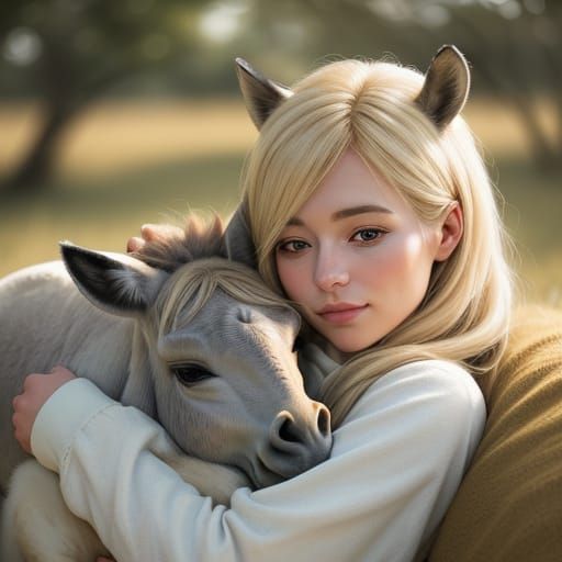 Heartwarming Wildlife Portrait of Baby Girl and Donkey