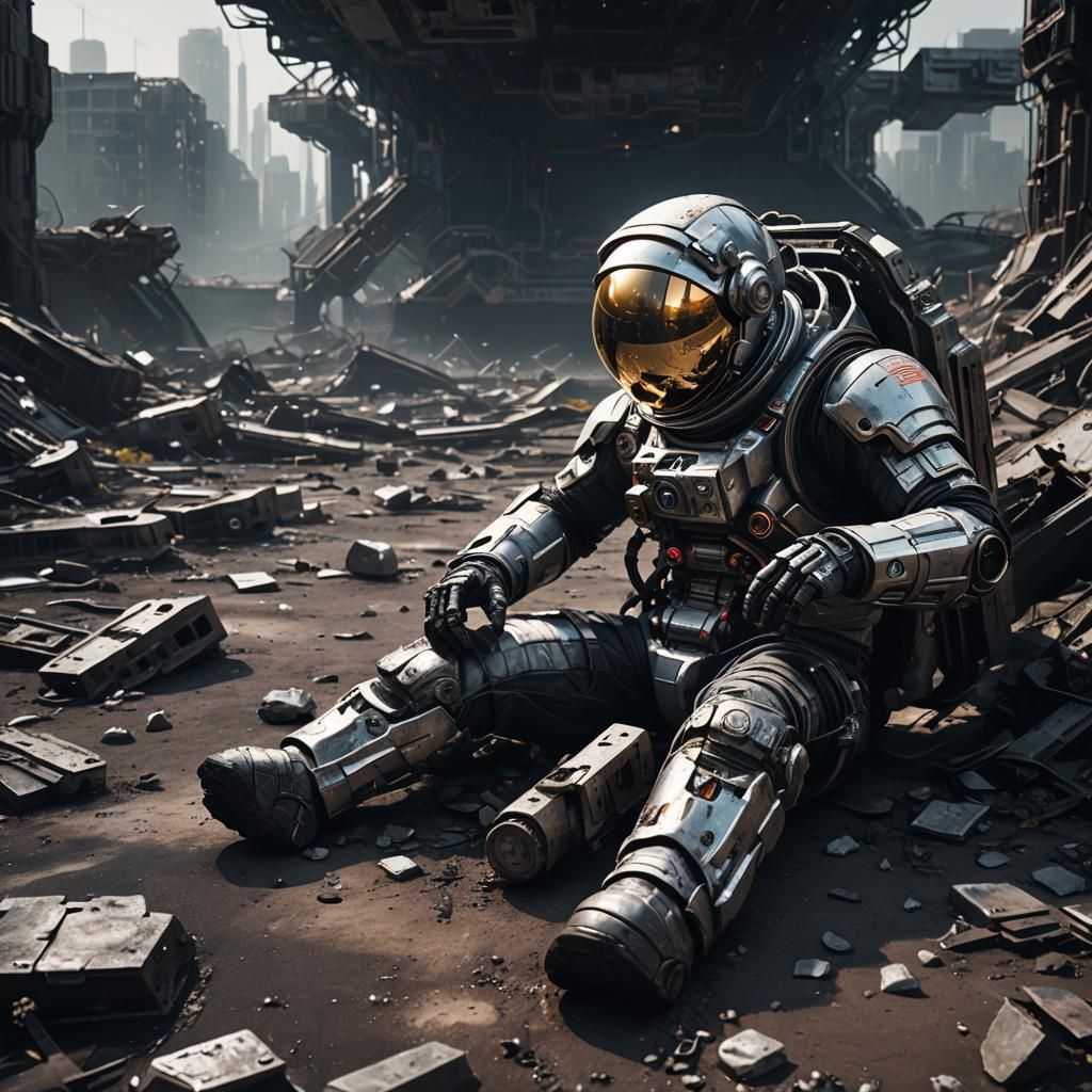 Astronaut in Abandoned Sci-Fi Cityscape: Concept Art