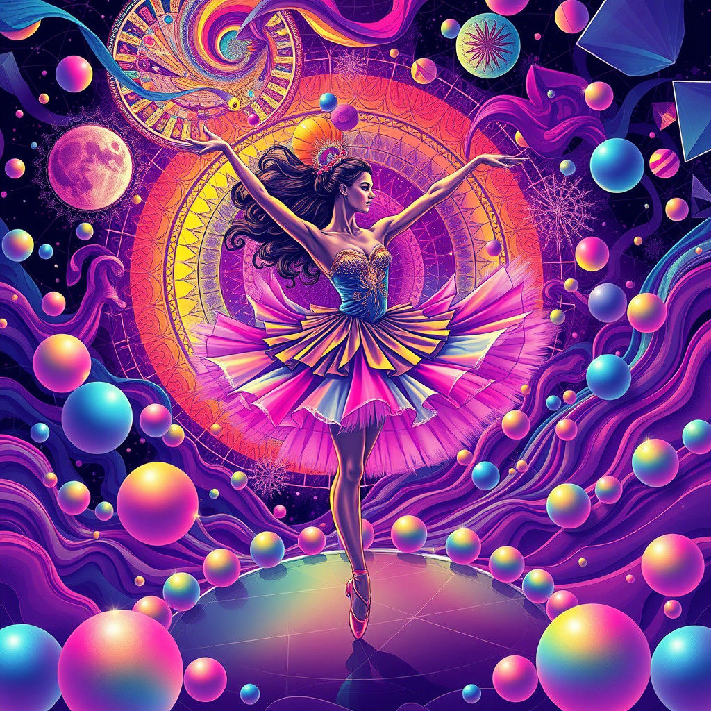 Psychedelic Ballerina in Rainbow Colors: Vector Illustration