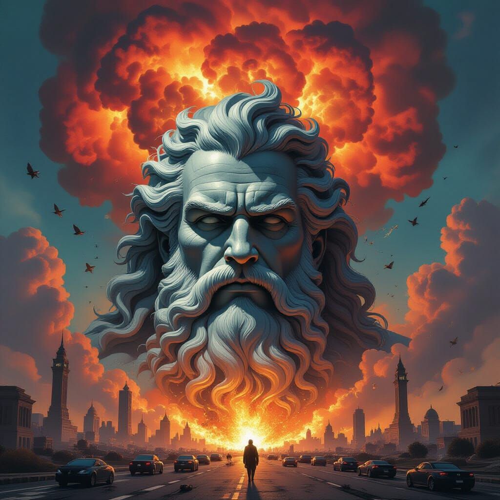 Zeus in Apocalyptic Atomic Blast, Dramatic Digital Art