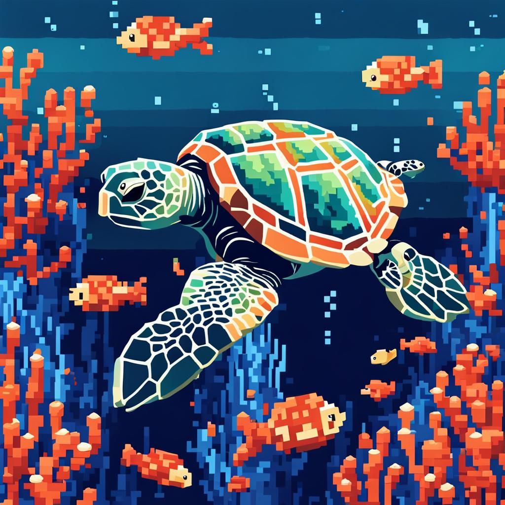 Pixel Sea Turtle in Classic Video Game Style