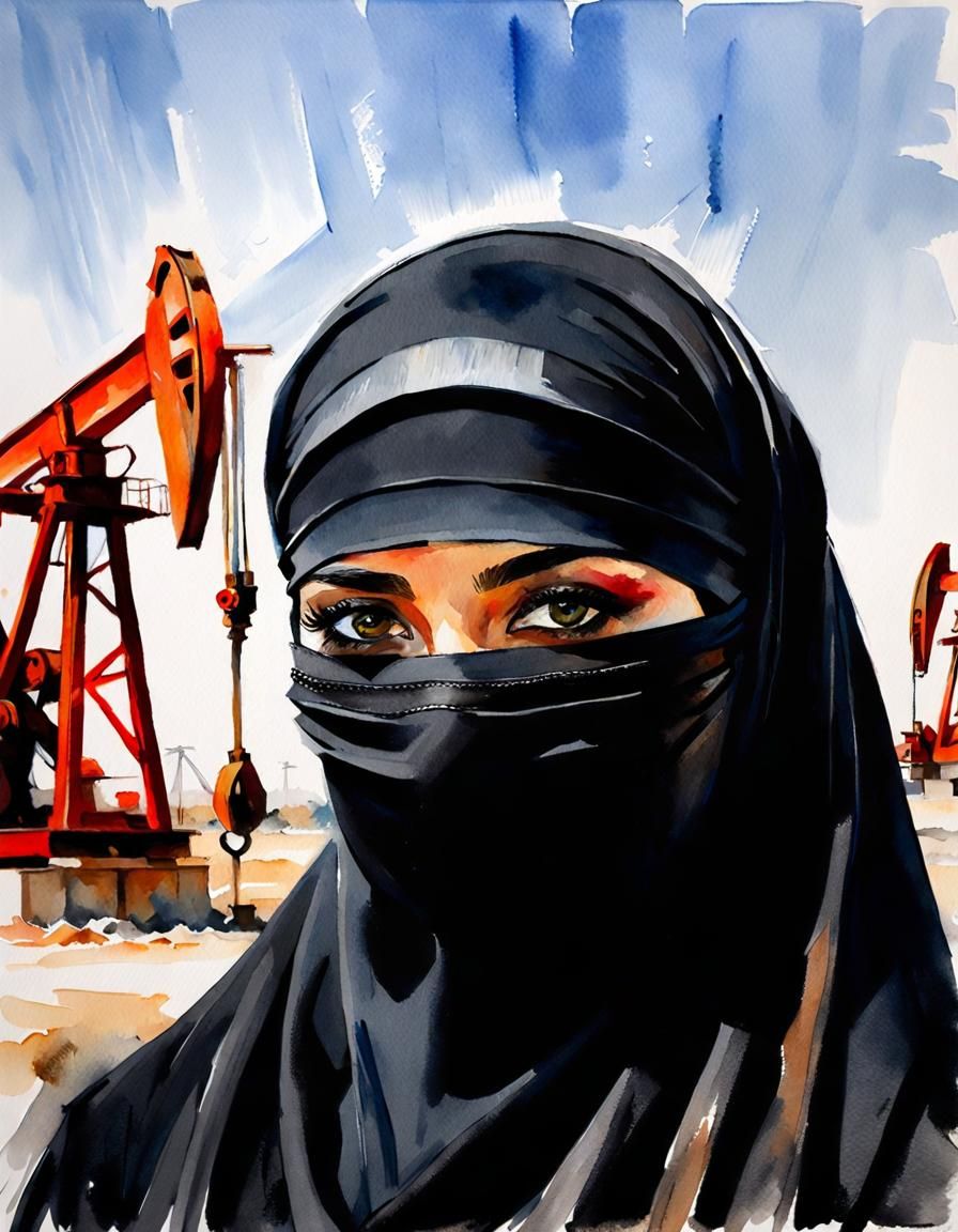 Bahraini Girl in Niqab Watercolor Portrait