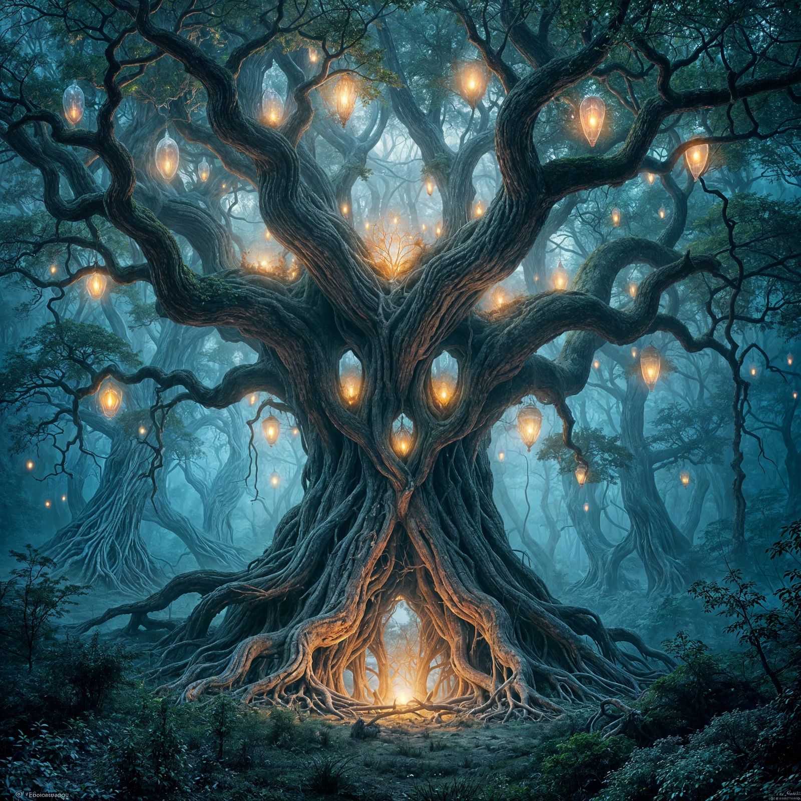 Colossal Ancient Tree with Glowing Crystals