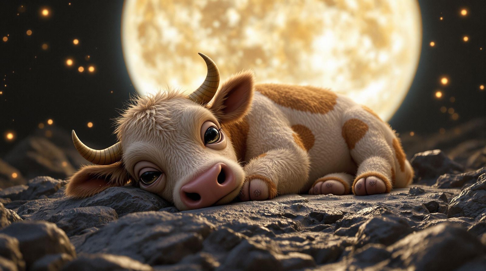 Cow on the Moon in 3D Rendering