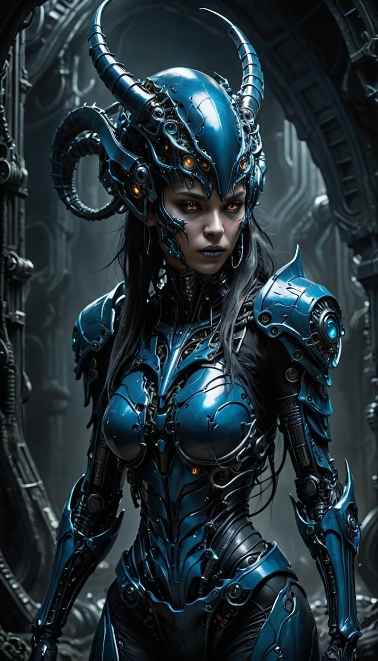 slimy, creepy female cyborg demons, different full body mode...