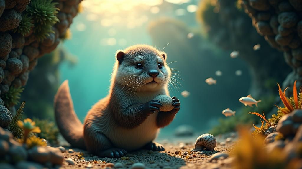 A otter holding a pebble