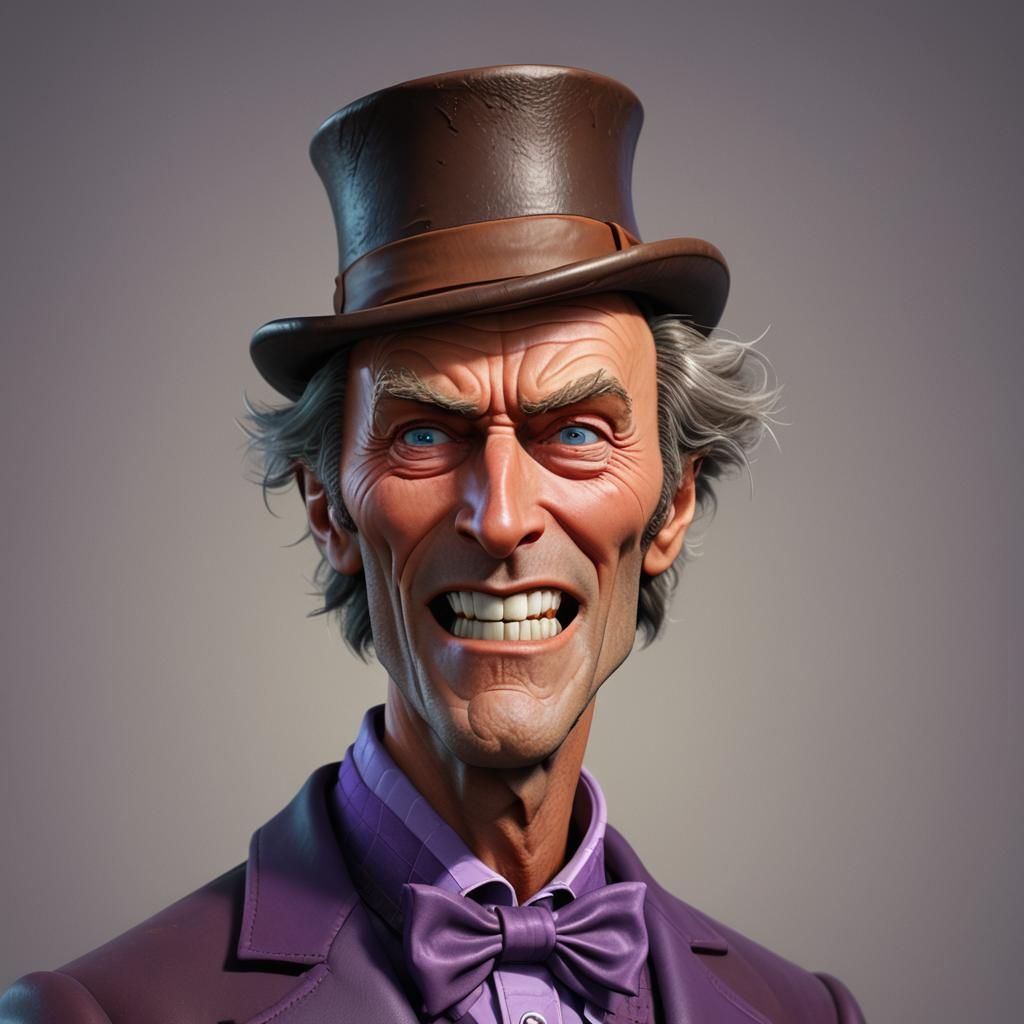 Clint Eastwood as Willy Wonka: 3D Cartoon Portrait