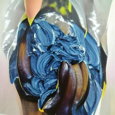 Blue Banana in Detailed Gouache Painting