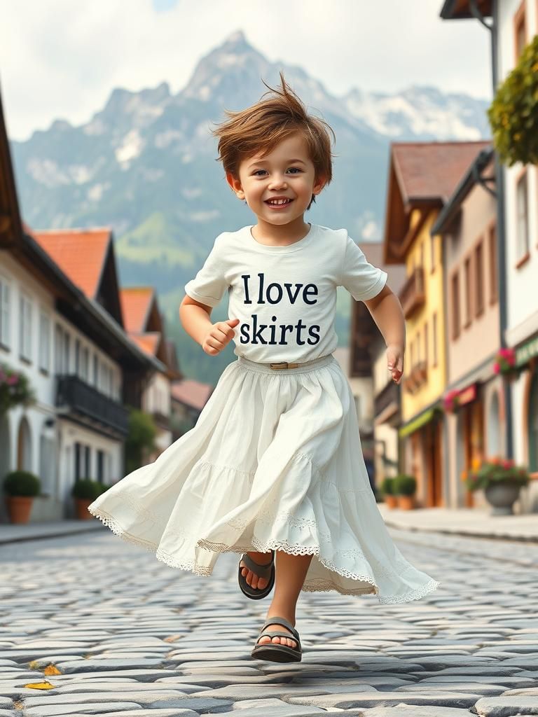 Boy in Skirt Runs Through Austrian Mountain Town