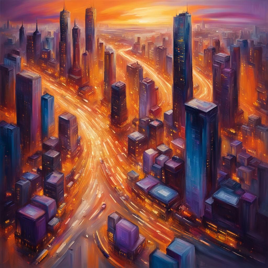 Vibrant Abstract Cityscape at Sunset