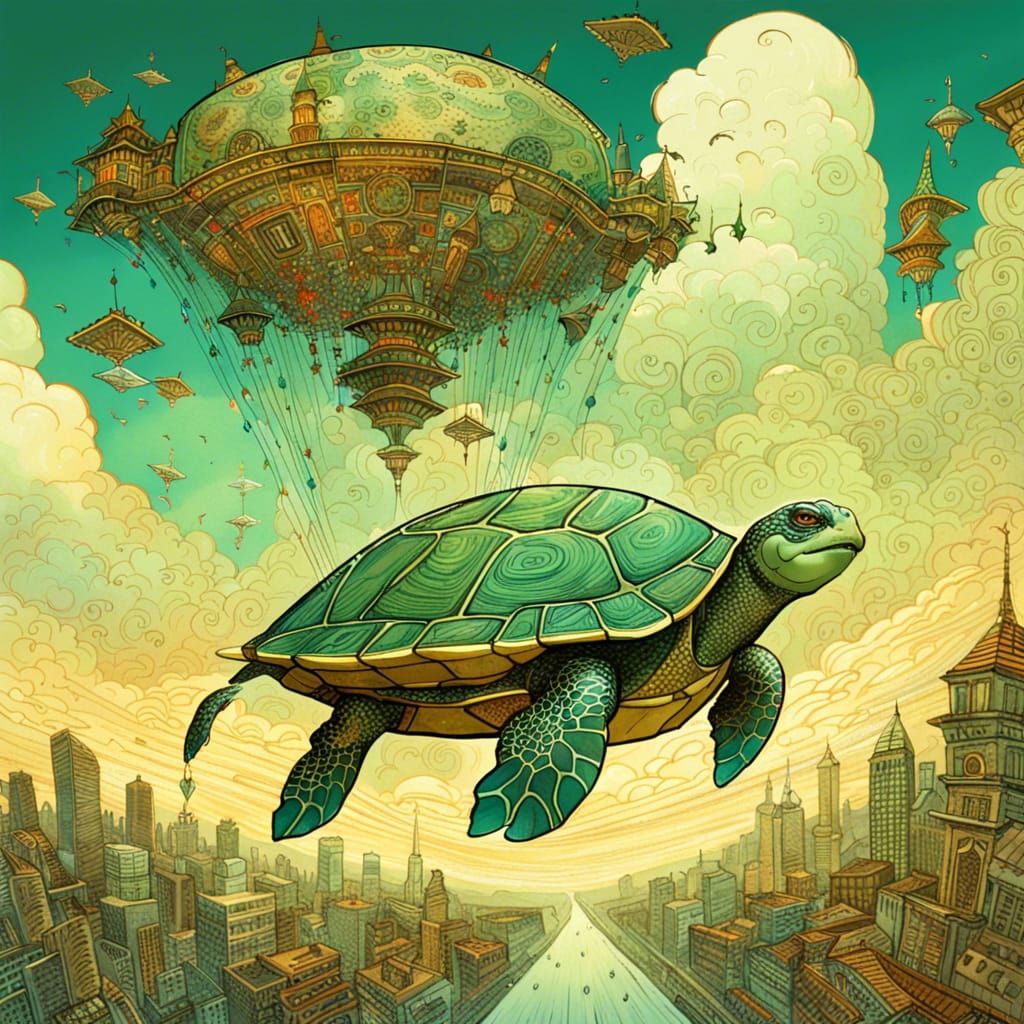Flying Turtle City: Surreal Dreamcore Fantasy