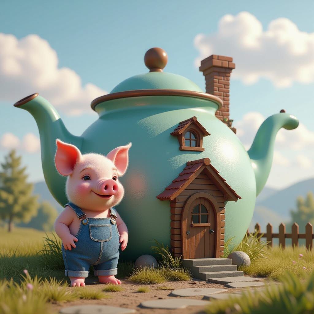 Whimsical Piggy's Teapot House Fantasy Art
