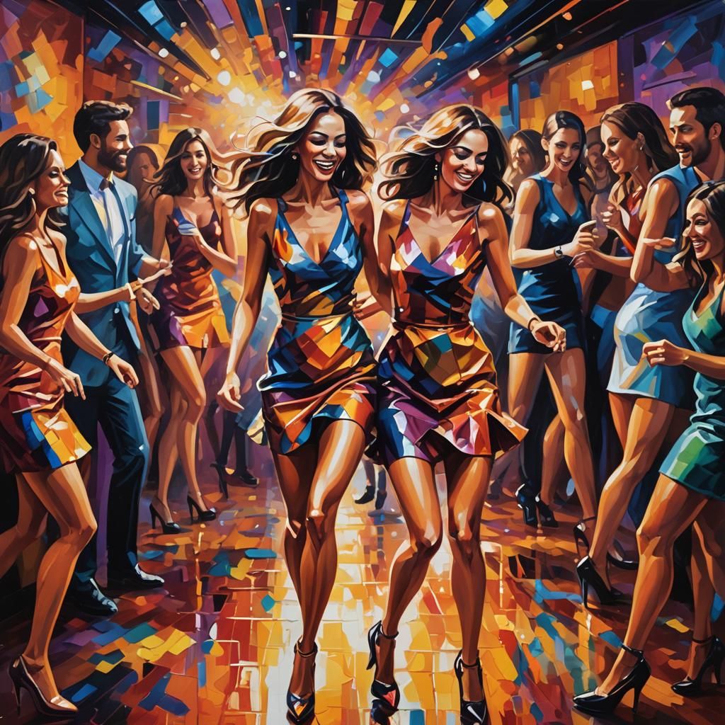 Nightclub Dance: Vibrant Oil Painting in Triadic Colors