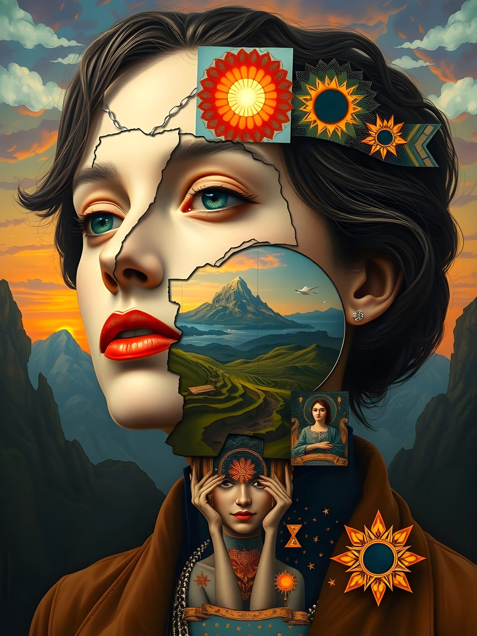 Dreamlike Human Portrait in Vibrant, Surrealist Style