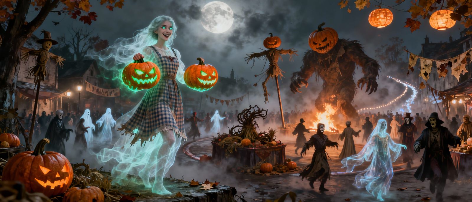 Ghostly Farm Girl at Nightmarish Harvest Festival