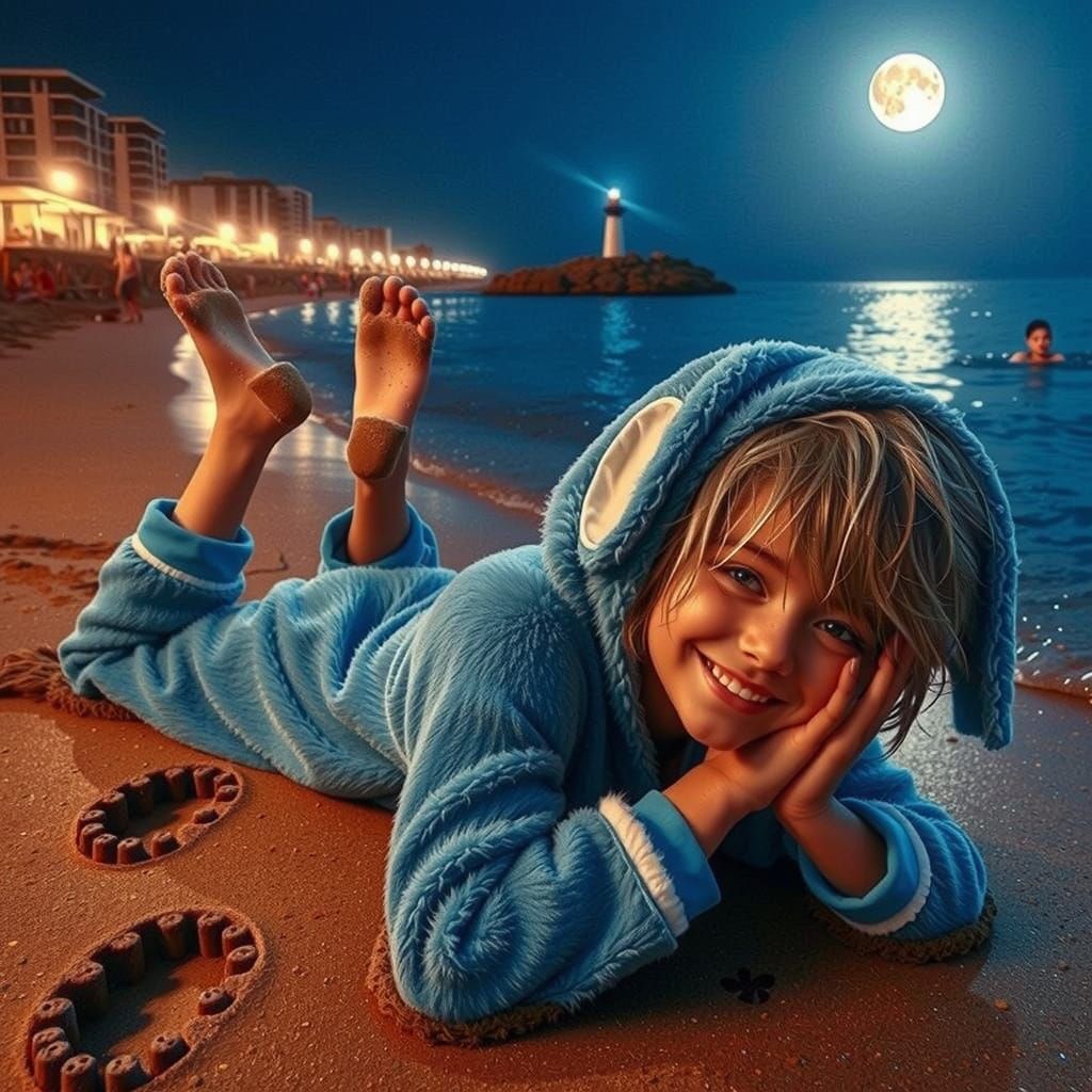 Vibrant Beach Scene in Whimsical Pop Art Style