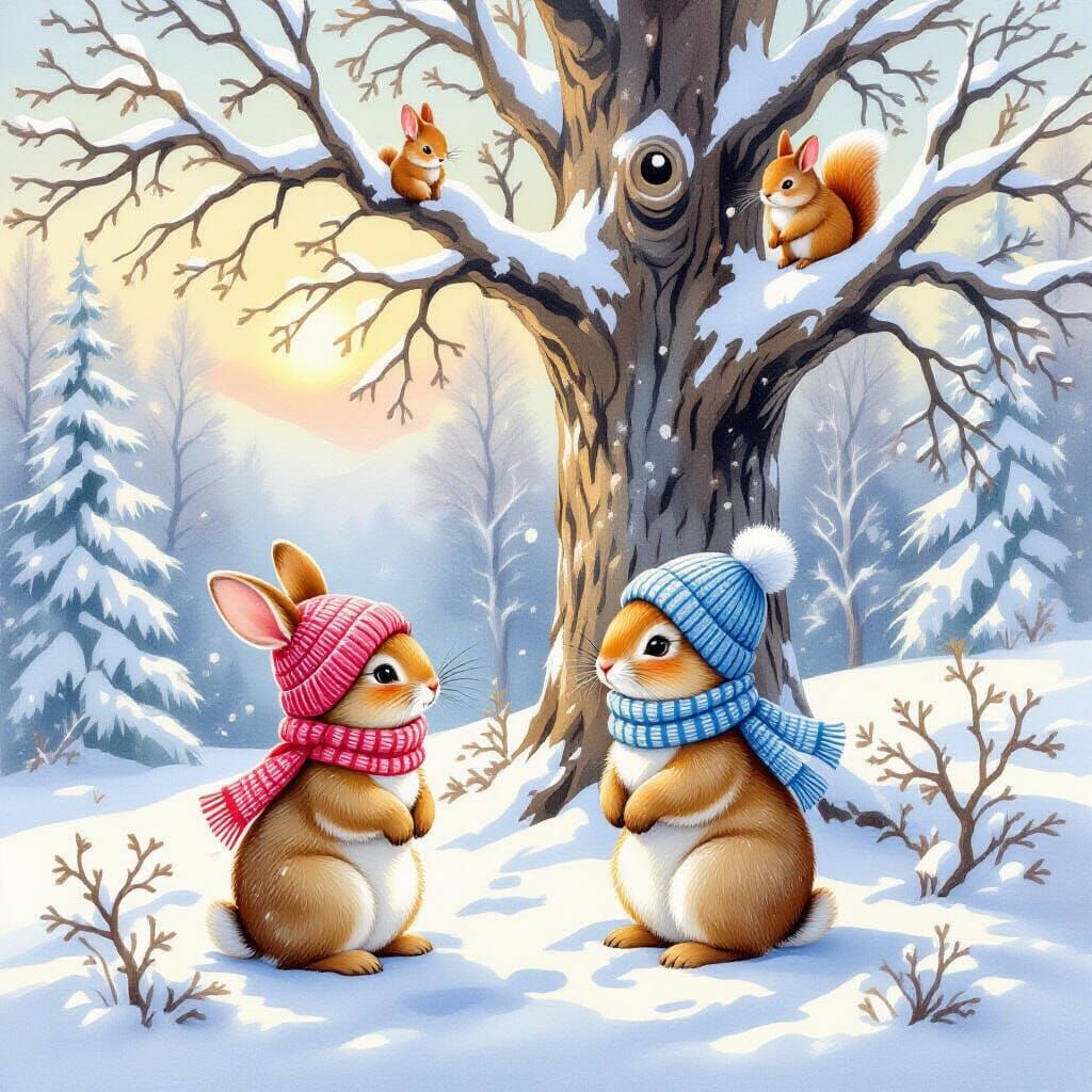 Adorable Rabbits in Snowy Winter Wonderland