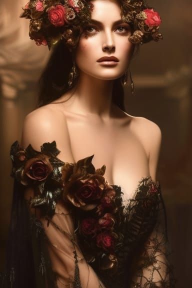 Woman in Metal Lace Gown, Digital Art