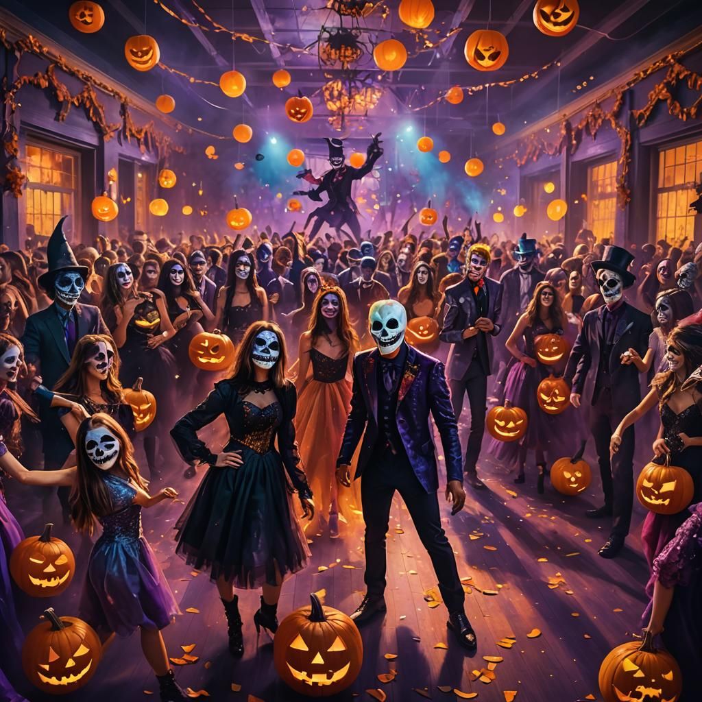 Halloween Dance: Fantasy Art Deco Oil Painting
