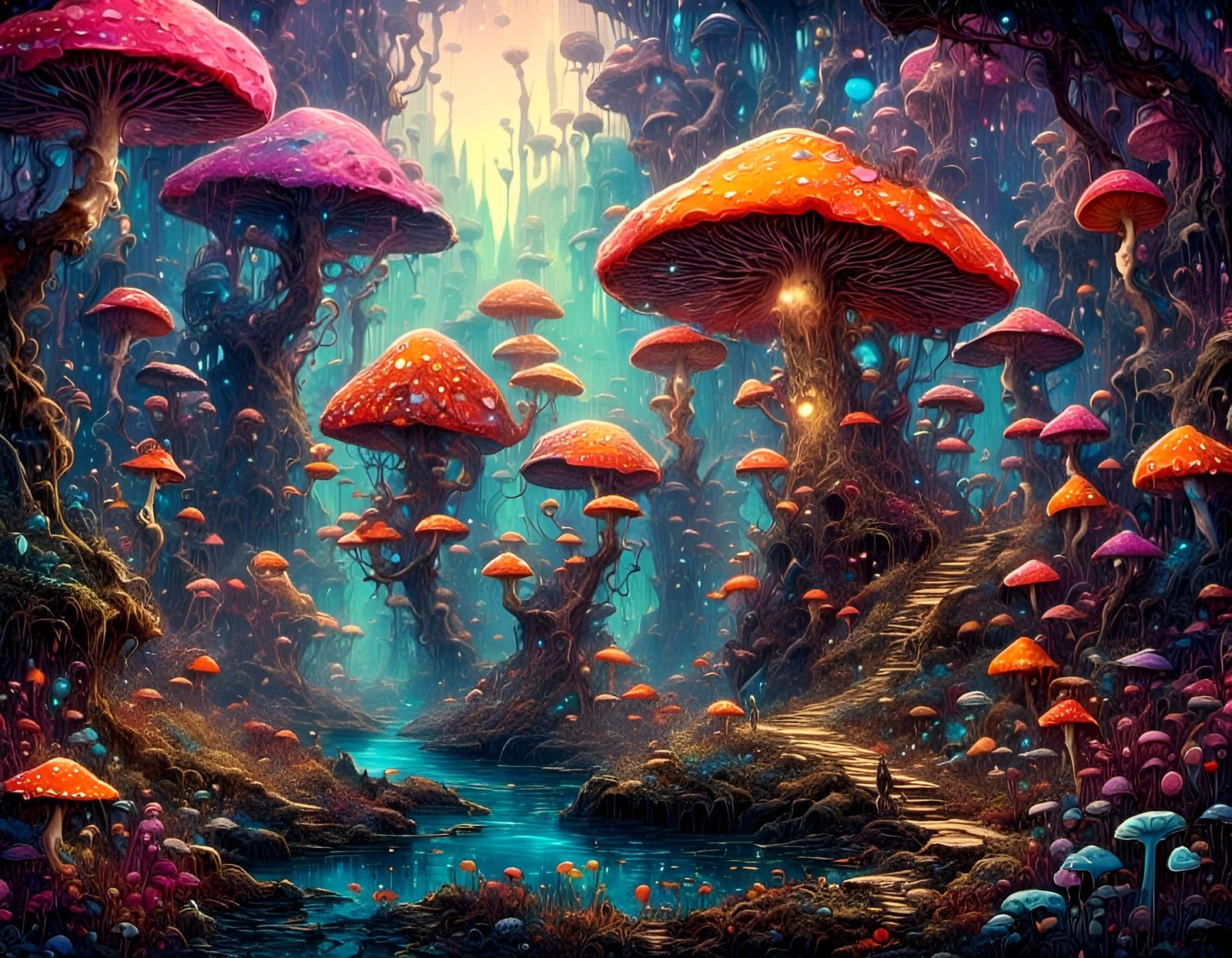 Psychedelic Mushroom Scape in Surreal Fantasycore Style