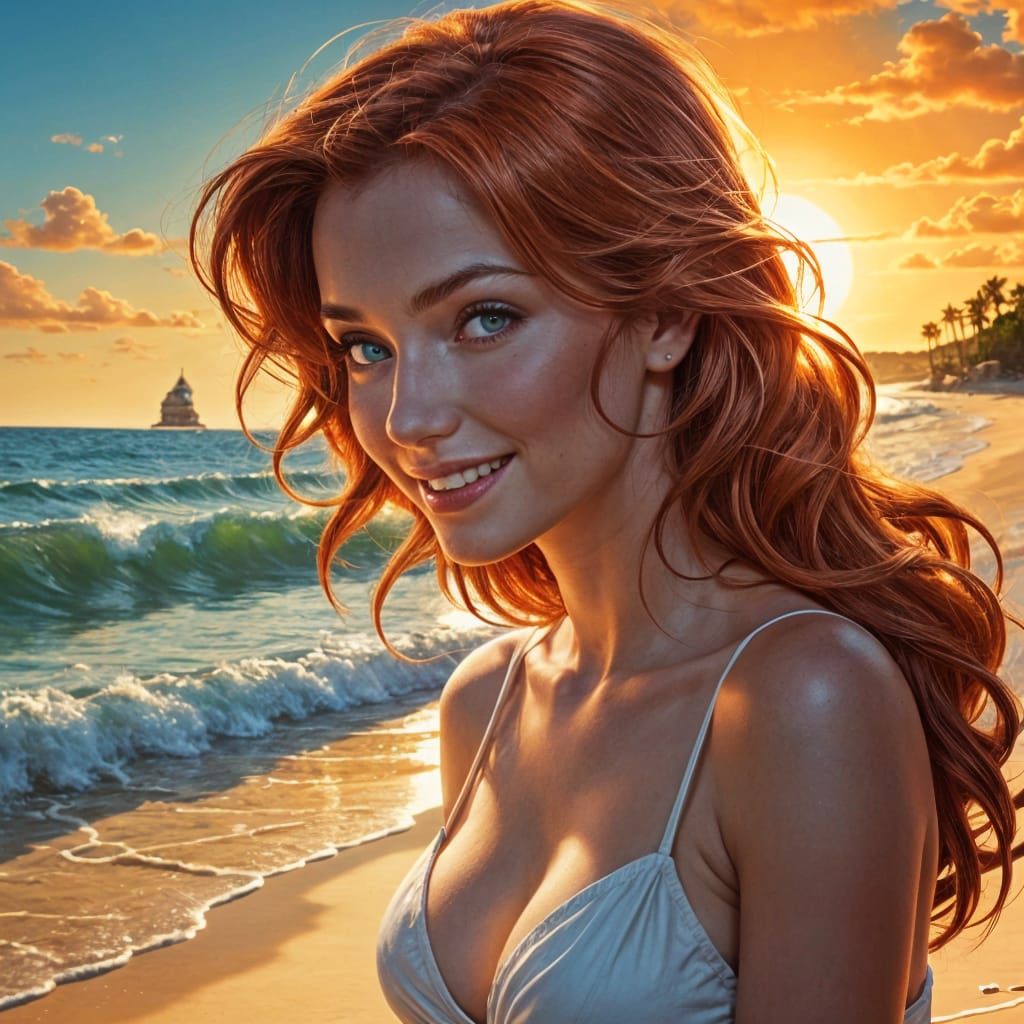 Radiant Woman on Florida Beach in Pin-Up Style