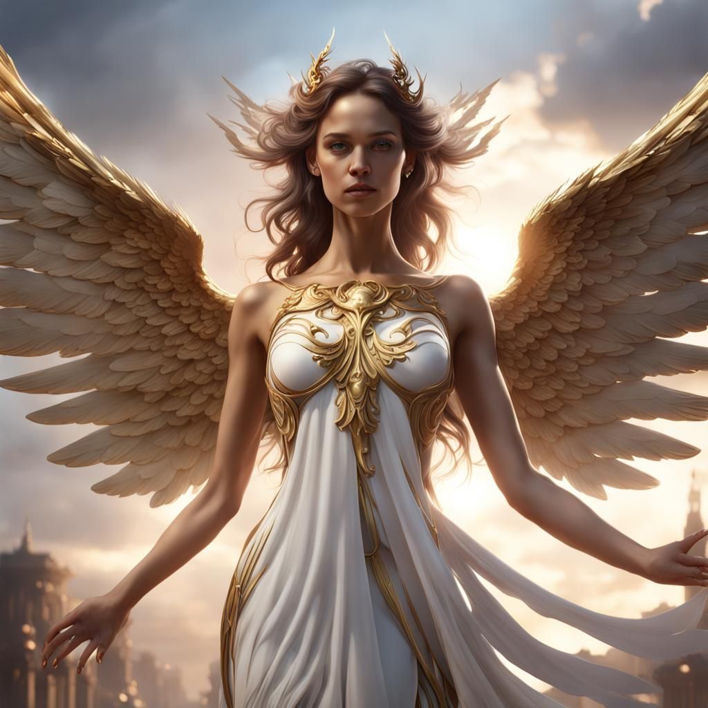 Female Angel in White Dress, Fantasy Concept Art