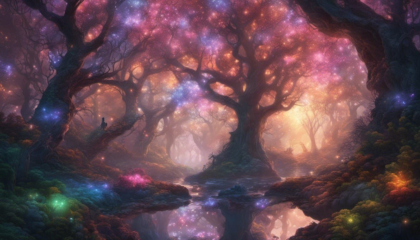 Magical Forest at Dawn in a Dark Fantasy Style