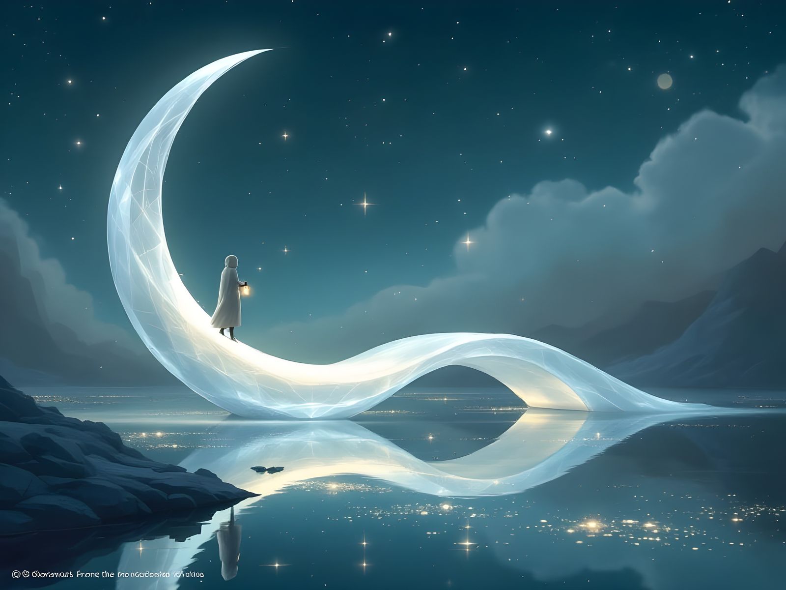 Elegant Moonlit Bridge with Flowing Figure