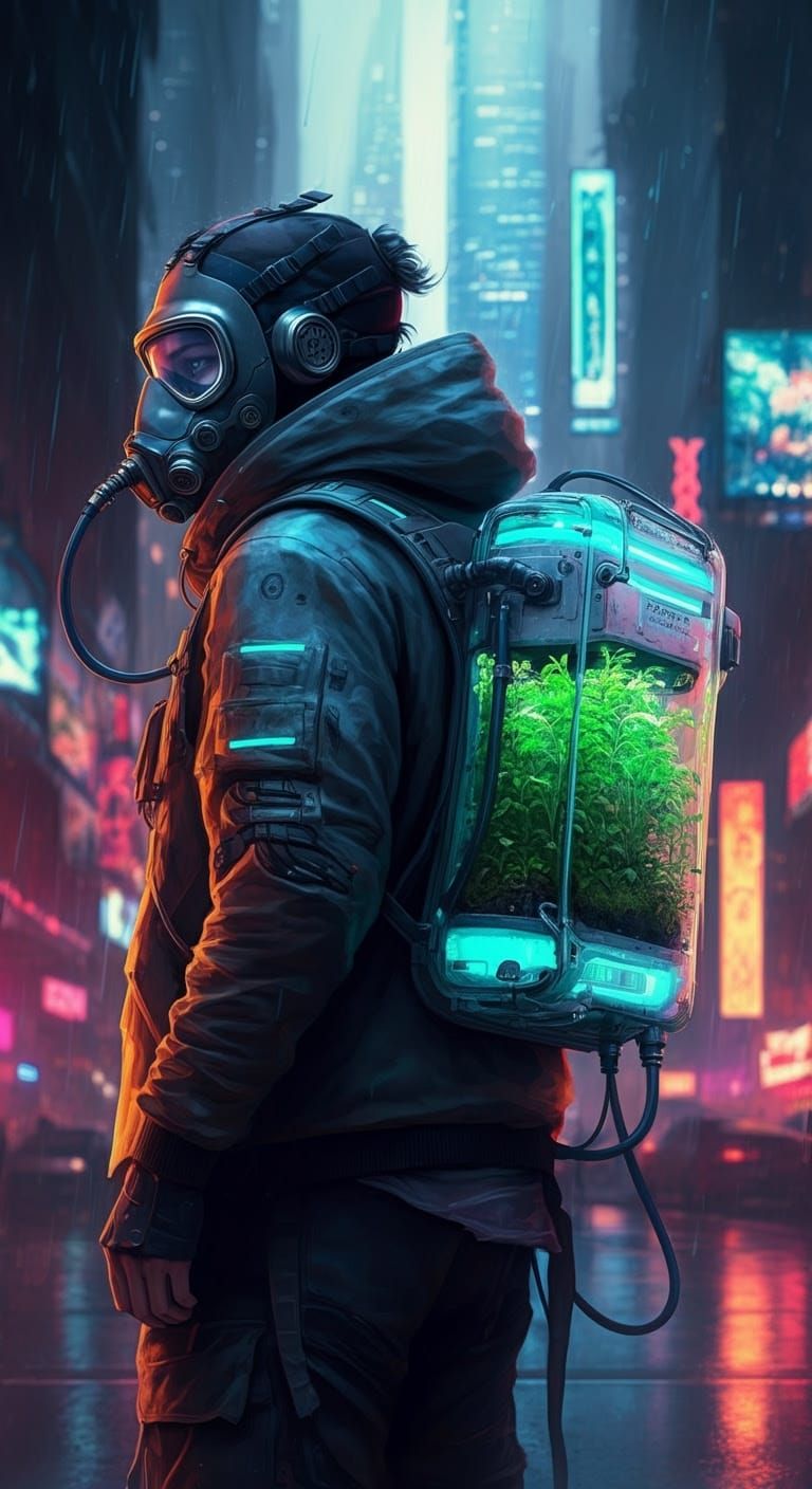 Cyberpunk Survivor Thrives in Dystopian Cityscape