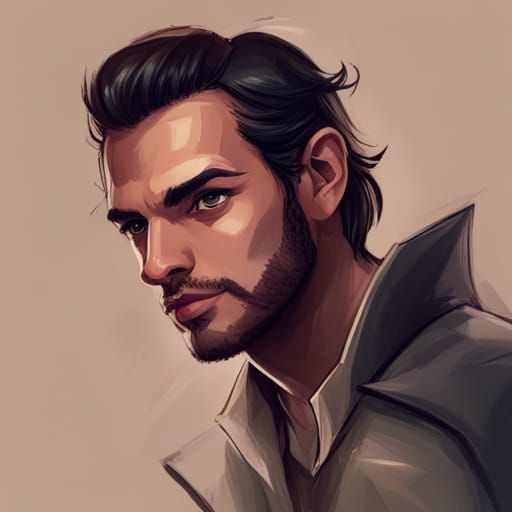 Half-Elf Bard Portrait in Art Nouveau Style